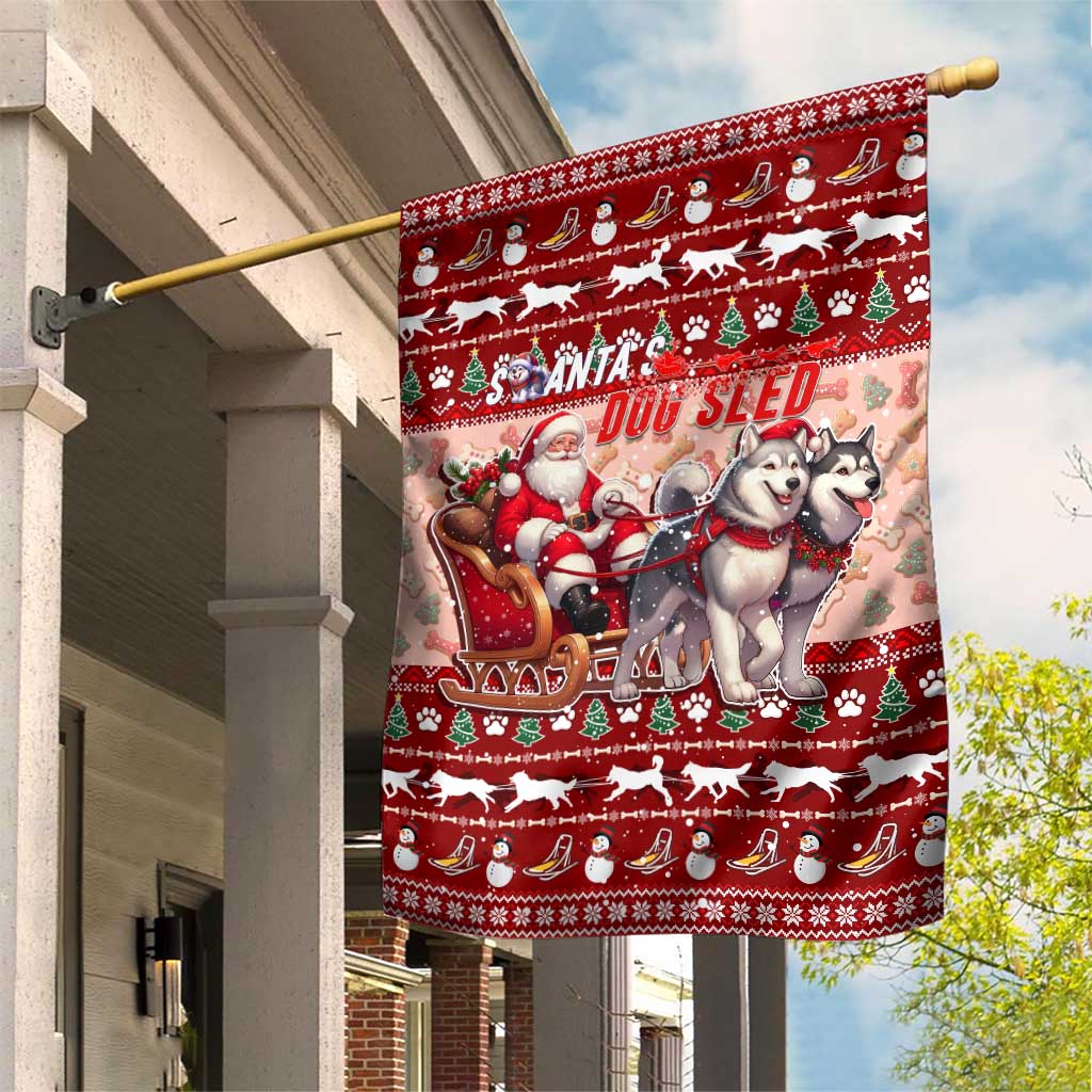 Dog Sled Christmas Garden Flag Husky Sleigh Ride Design DT02 House Flag Red - Polynesian Pride