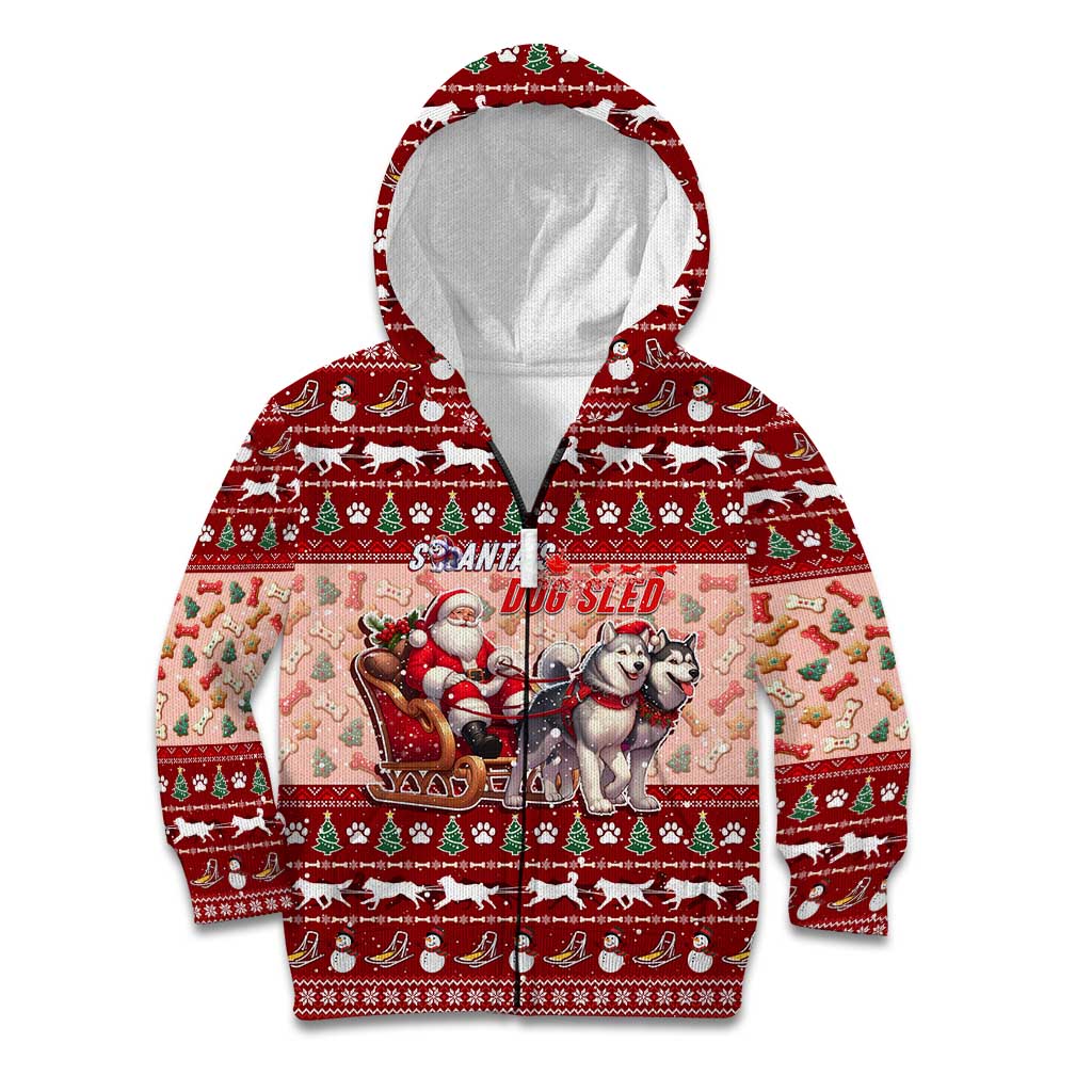Dog Sled Christmas Kid Hoodie Husky Sleigh Ride Design DT02 Zip Hoodie Red - Polynesian Pride