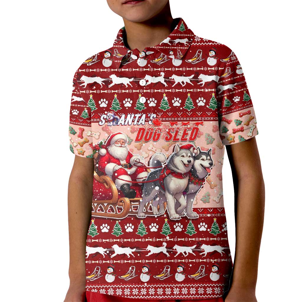 Dog Sled Christmas Kid Polo Shirt Husky Sleigh Ride Design DT02 Kid Red - Polynesian Pride