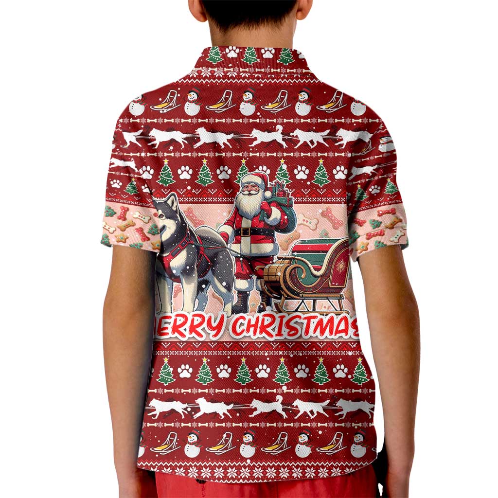 Dog Sled Christmas Kid Polo Shirt Husky Sleigh Ride Design DT02 - Polynesian Pride