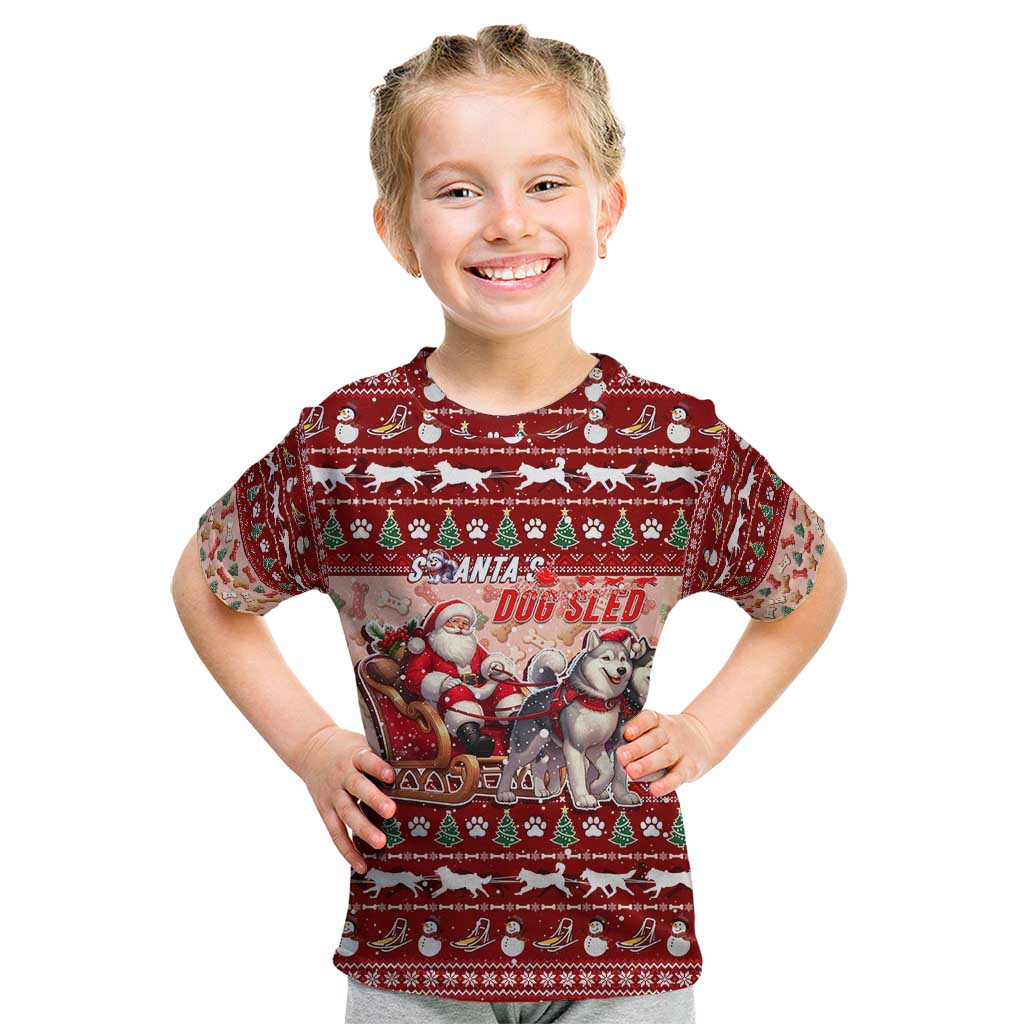 Dog Sled Christmas Kid T Shirt Husky Sleigh Ride Design DT02 Red - Polynesian Pride