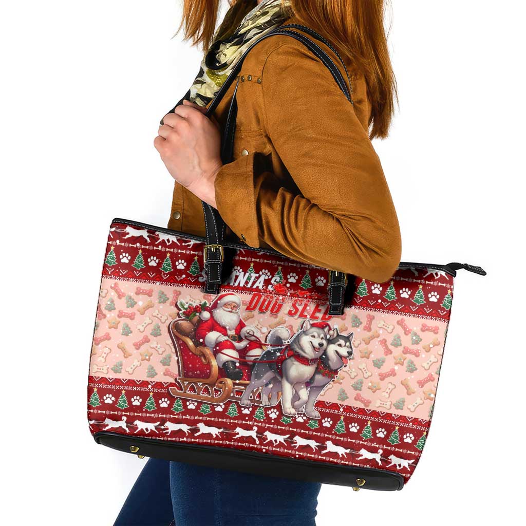 Dog Sled Christmas Leather Tote Bag Husky Sleigh Ride Design DT02 Red - Polynesian Pride