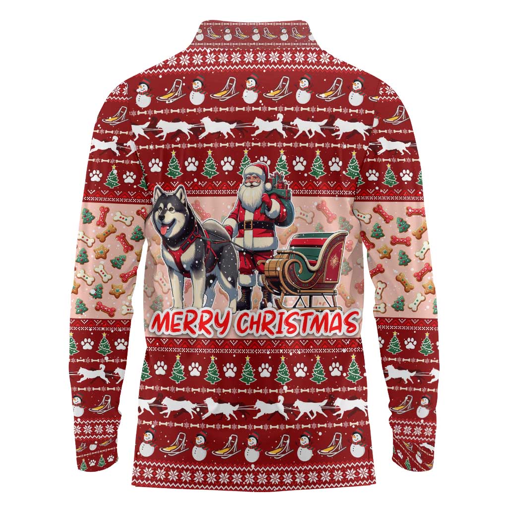 Dog Sled Christmas Long Sleeve Polo Shirt Husky Sleigh Ride Design DT02 - Polynesian Pride