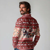 Dog Sled Christmas Long Sleeve Polo Shirt Husky Sleigh Ride Design DT02 - Polynesian Pride