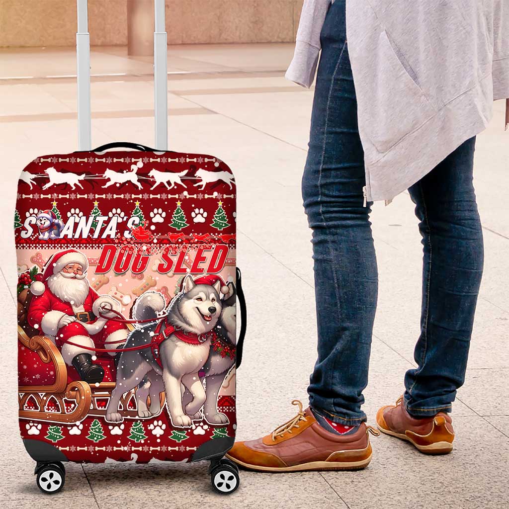Dog Sled Christmas Luggage Cover Husky Sleigh Ride Design DT02 Red - Polynesian Pride