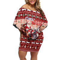 Dog Sled Christmas Off Shoulder Short Dress Husky Sleigh Ride Design DT02 Women Red - Polynesian Pride