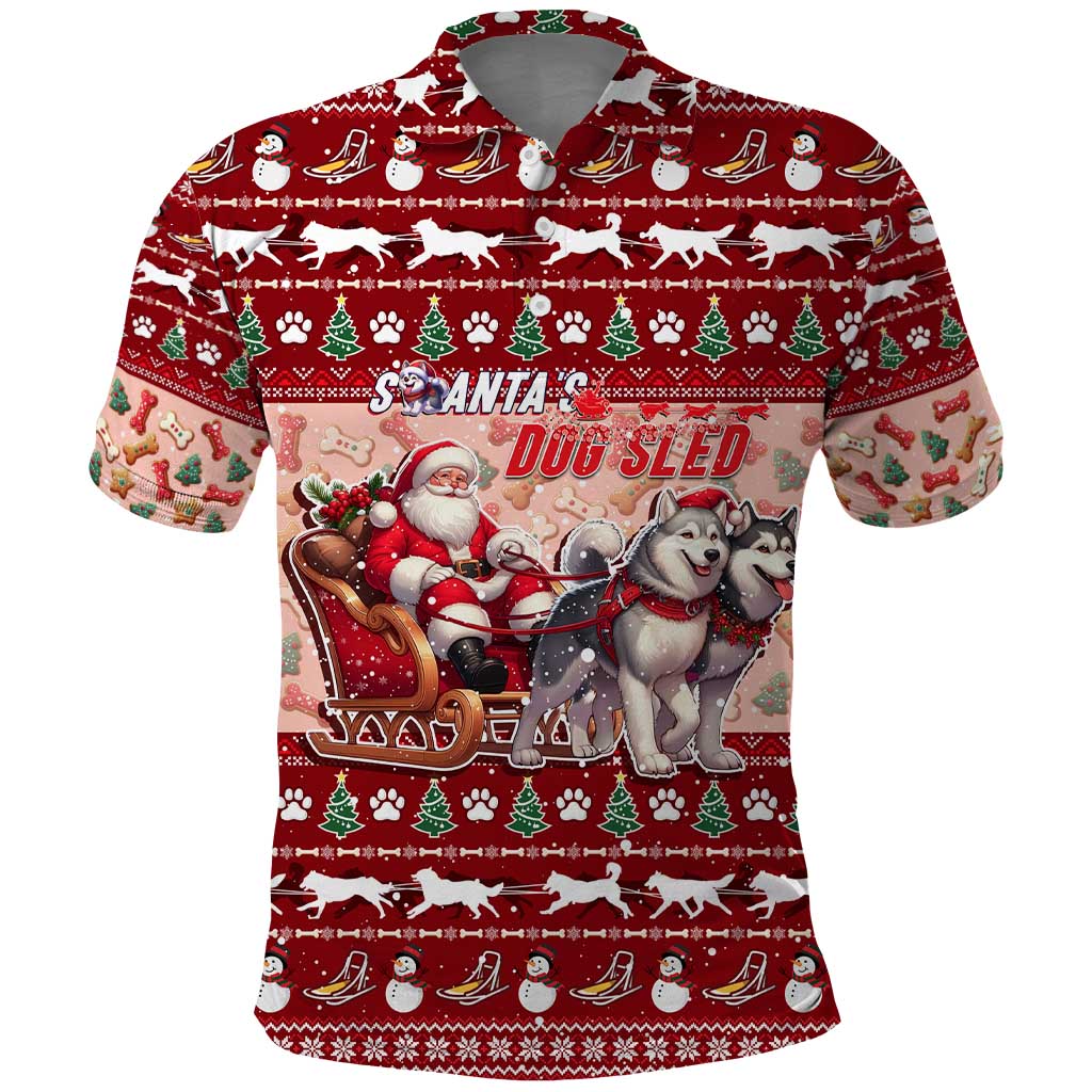 Dog Sled Christmas Polo Shirt Husky Sleigh Ride Design DT02 Red - Polynesian Pride