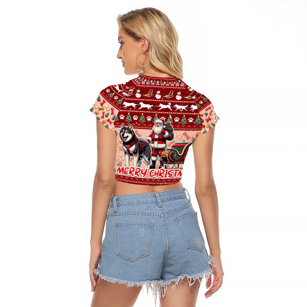 Dog Sled Christmas Raglan Cropped T Shirt Husky Sleigh Ride Design DT02 - Polynesian Pride