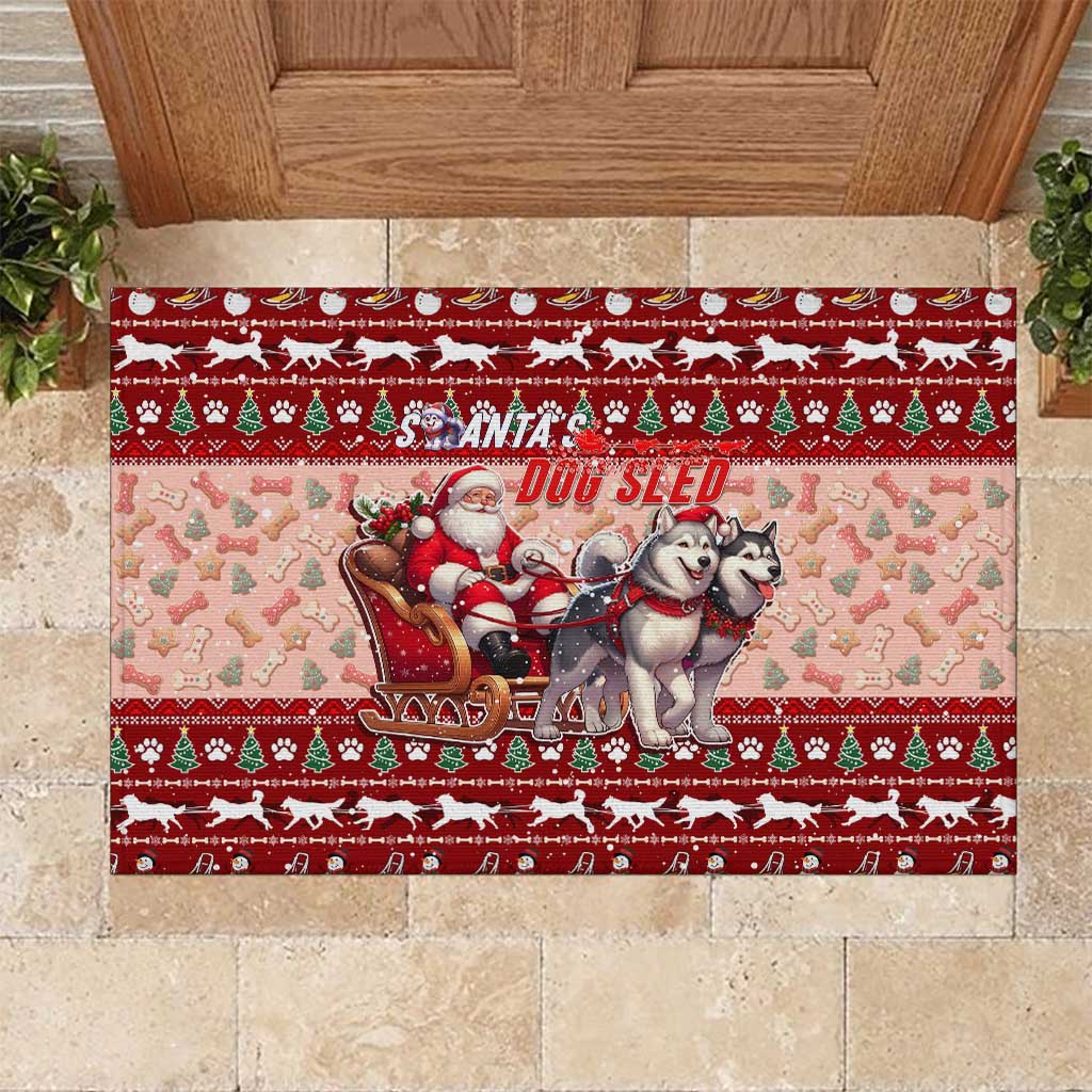 Dog Sled Christmas Rubber Doormat Husky Sleigh Ride Design DT02 Red - Polynesian Pride