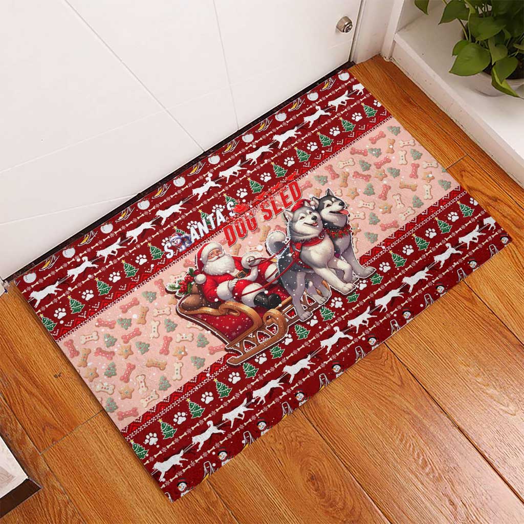 Dog Sled Christmas Rubber Doormat Husky Sleigh Ride Design DT02 - Polynesian Pride