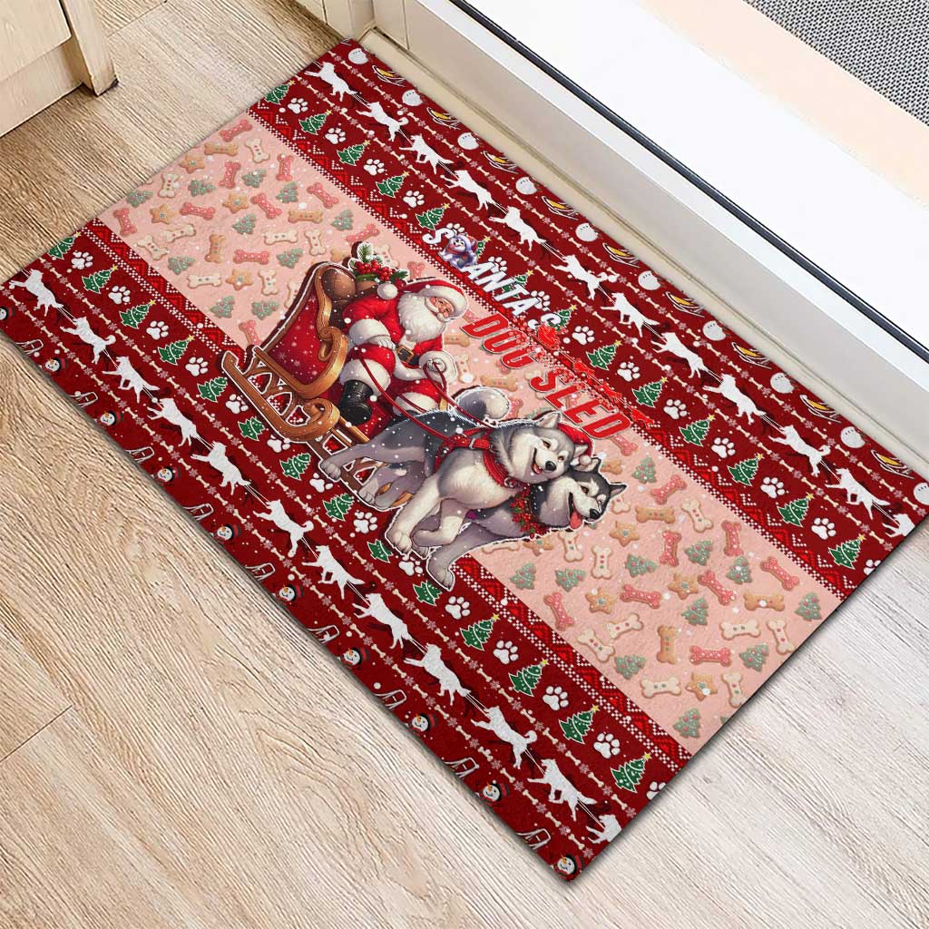 Dog Sled Christmas Rubber Doormat Husky Sleigh Ride Design DT02 - Polynesian Pride