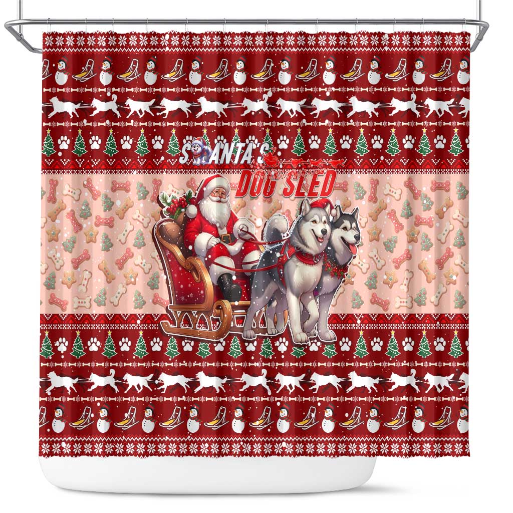 Dog Sled Christmas Shower Curtain Husky Sleigh Ride Design DT02 Red - Polynesian Pride