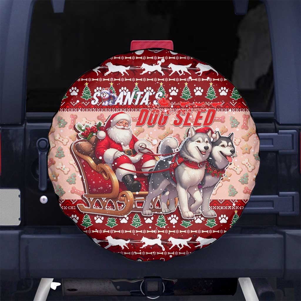 Dog Sled Christmas Spare Tire Cover Husky Sleigh Ride Design DT02 No hole Red - Polynesian Pride