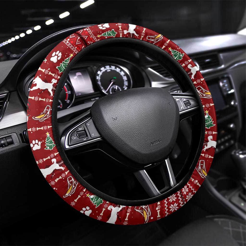 Dog Sled Christmas Steering Wheel Cover Husky Sleigh Ride Design DT02 Universal Fit Red - Polynesian Pride