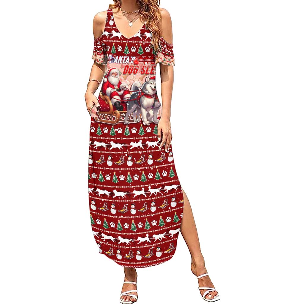 Dog Sled Christmas Summer Maxi Dress Husky Sleigh Ride Design DT02 Women Red - Polynesian Pride