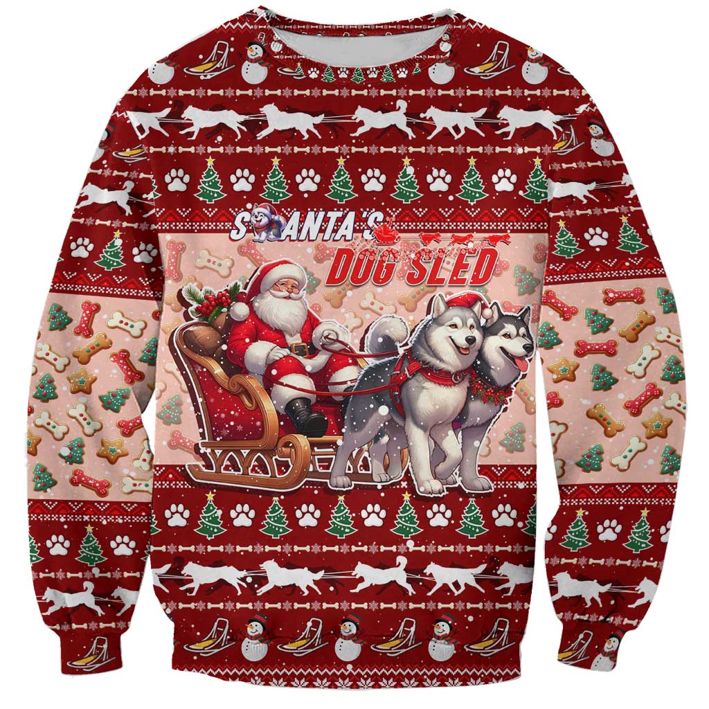 Dog Sled Christmas Sweatshirt Husky Sleigh Ride Design DT02 Unisex Red - Polynesian Pride