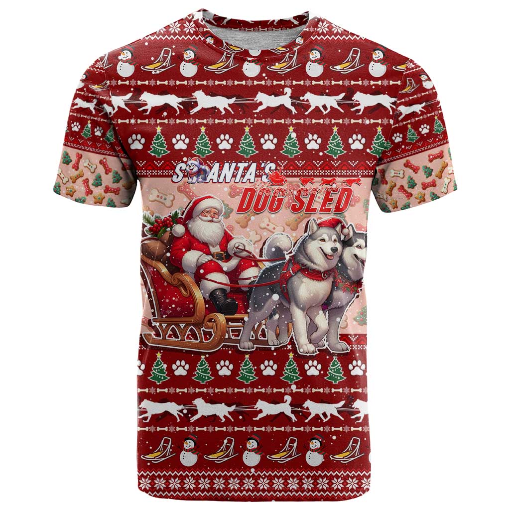 Dog Sled Christmas T Shirt Husky Sleigh Ride Design DT02 Red - Polynesian Pride