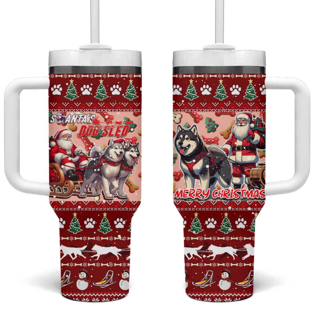 Dog Sled Christmas Tumbler With Handle Husky Sleigh Ride Design DT02 One Size: 40 oz Red - Polynesian Pride