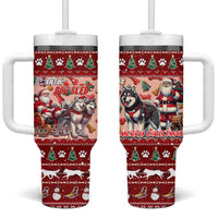 Dog Sled Christmas Tumbler With Handle Husky Sleigh Ride Design DT02 One Size: 40 oz Red - Polynesian Pride