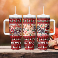 Dog Sled Christmas Tumbler With Handle Husky Sleigh Ride Design DT02 - Polynesian Pride