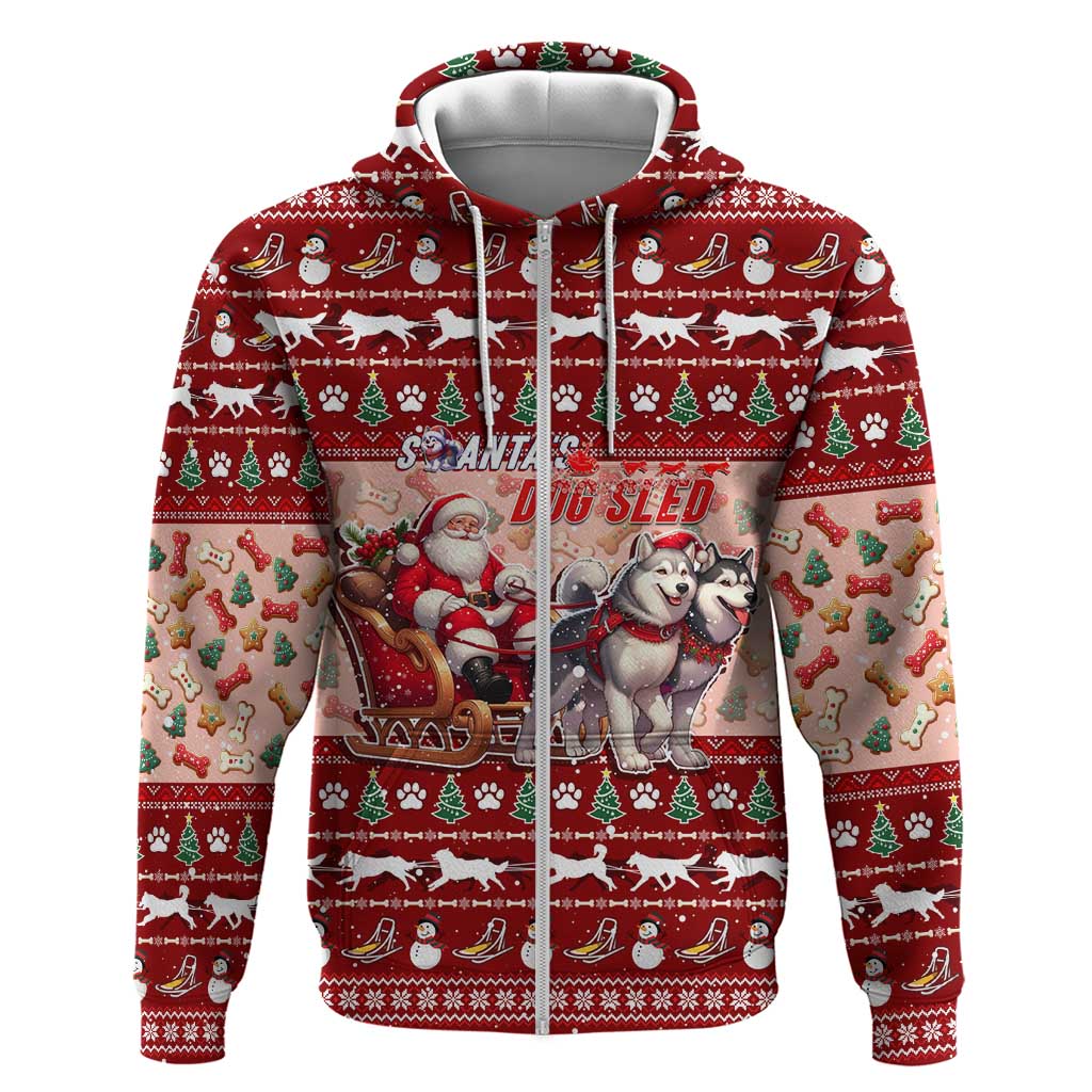Dog Sled Christmas Zip Hoodie Husky Sleigh Ride Design DT02 Zip Hoodie Red - Polynesian Pride