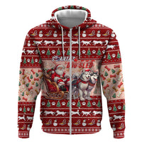 Dog Sled Christmas Zip Hoodie Husky Sleigh Ride Design DT02 Zip Hoodie Red - Polynesian Pride