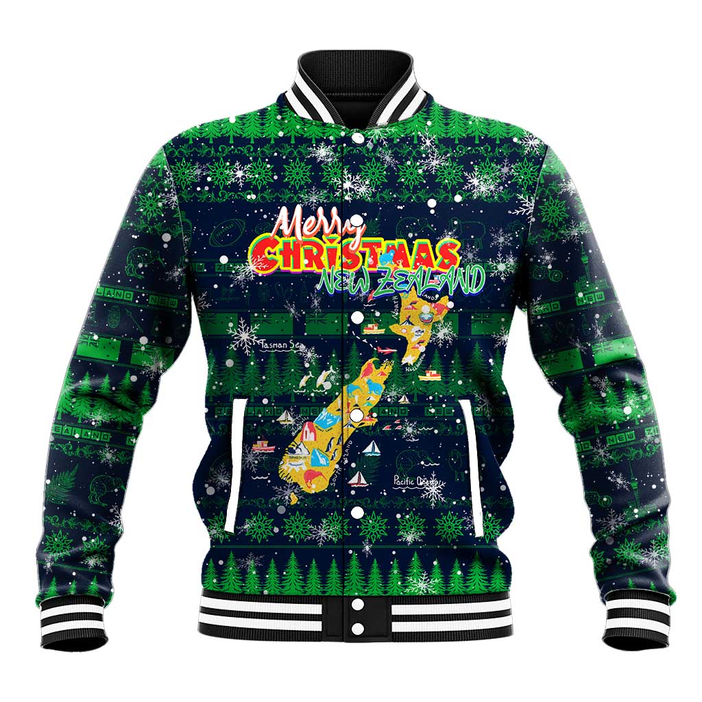 Merry Christmas New Zealand Baseball Jacket Xmas Travel Map DT02 Unisex Blue - Polynesian Pride