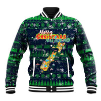 Merry Christmas New Zealand Baseball Jacket Xmas Travel Map DT02 Unisex Blue - Polynesian Pride