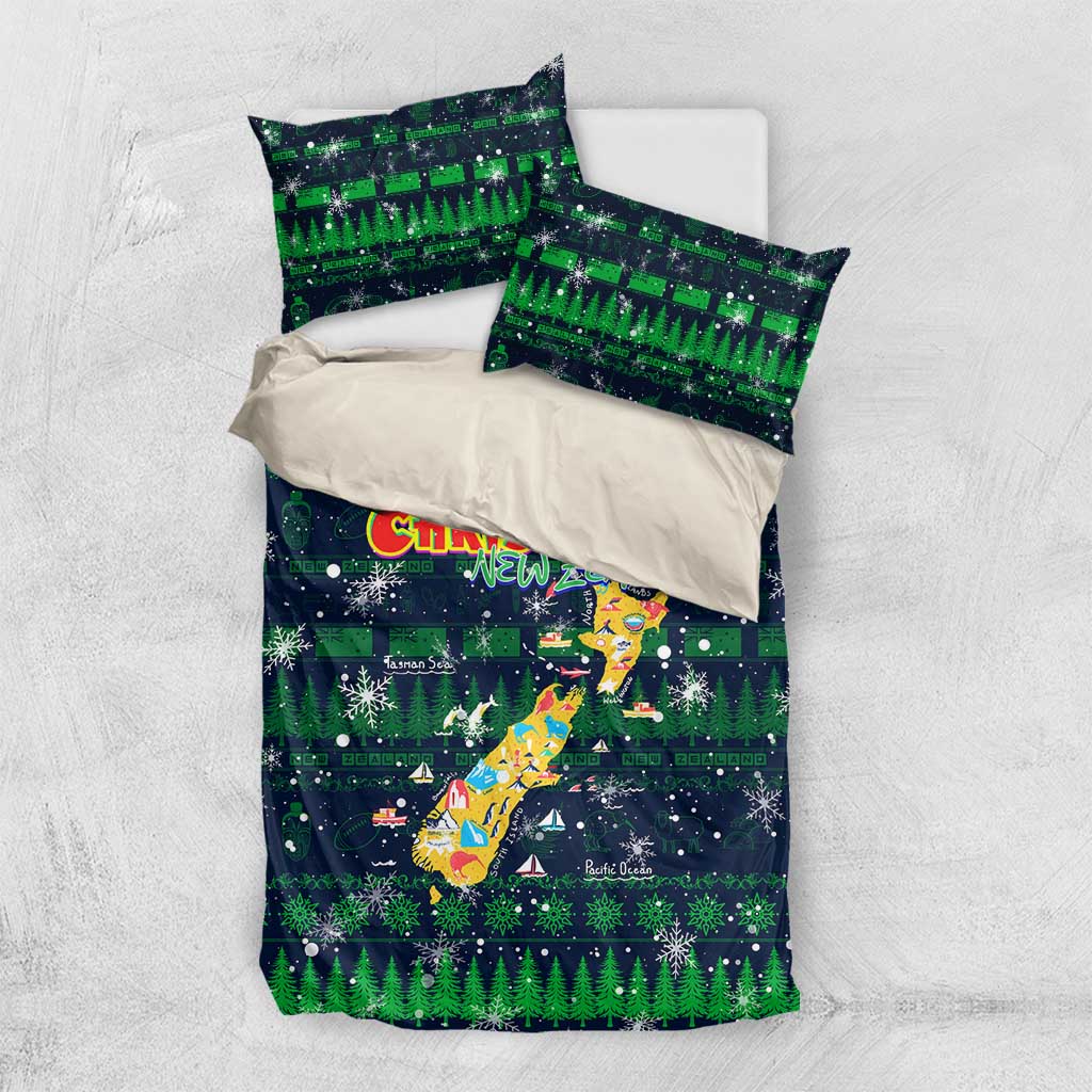 Merry Christmas New Zealand Bedding Set Xmas Travel Map DT02 US Twin 172cm x 218cm Blue - Polynesian Pride