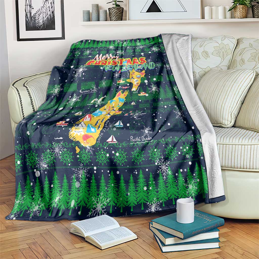 Merry Christmas New Zealand Blanket Xmas Travel Map DT02 Blue - Polynesian Pride