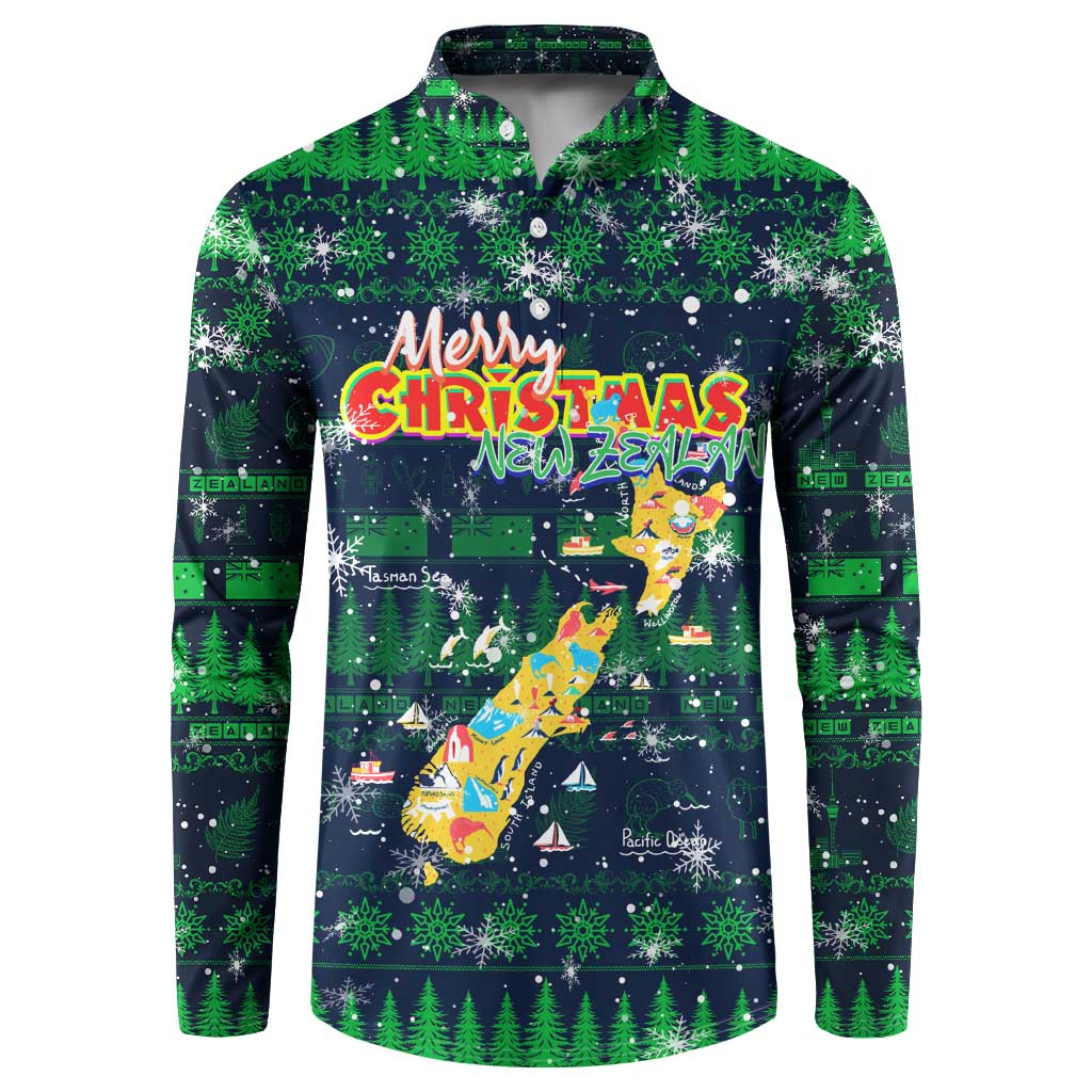 Merry Christmas New Zealand Button Sweatshirt Xmas Travel Map DT02 Blue - Polynesian Pride