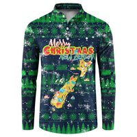 Merry Christmas New Zealand Button Sweatshirt Xmas Travel Map DT02 Blue - Polynesian Pride