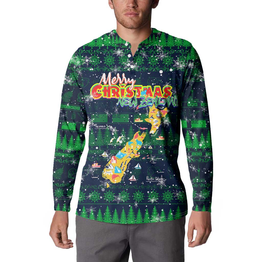 Merry Christmas New Zealand Button Sweatshirt Xmas Travel Map DT02 - Polynesian Pride