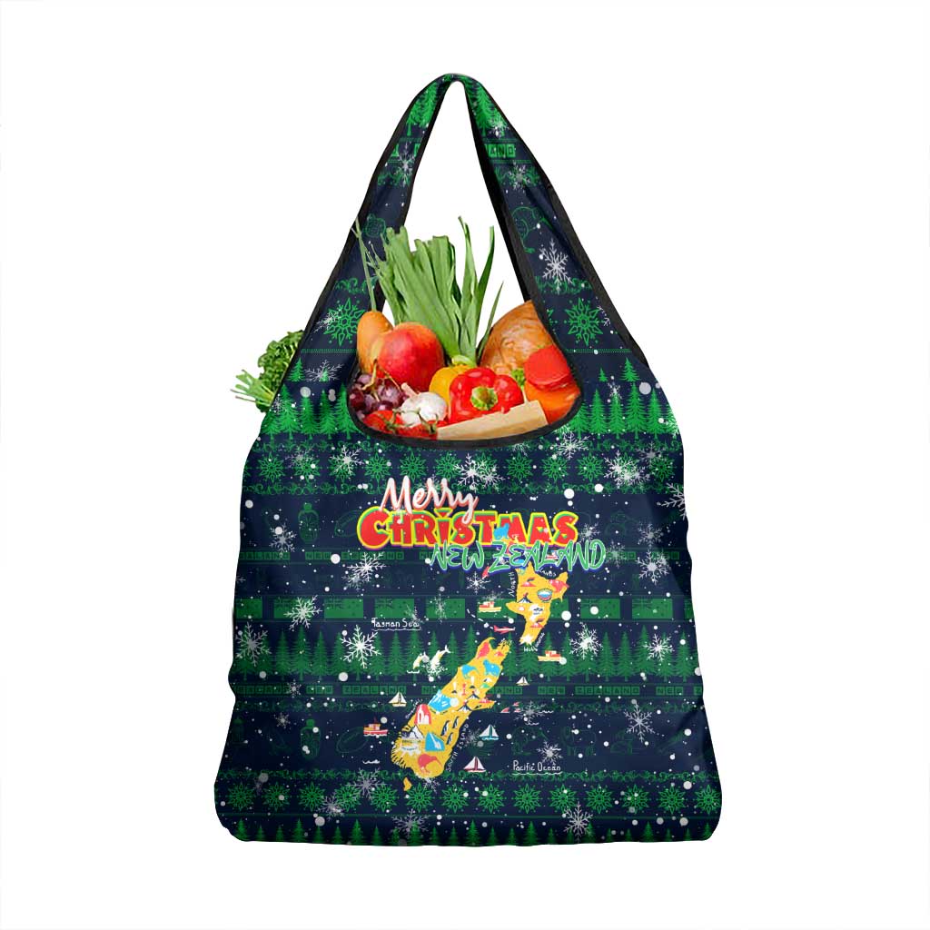 Merry Christmas New Zealand Grocery Bag Xmas Travel Map DT02 1-pack One Size Blue - Polynesian Pride