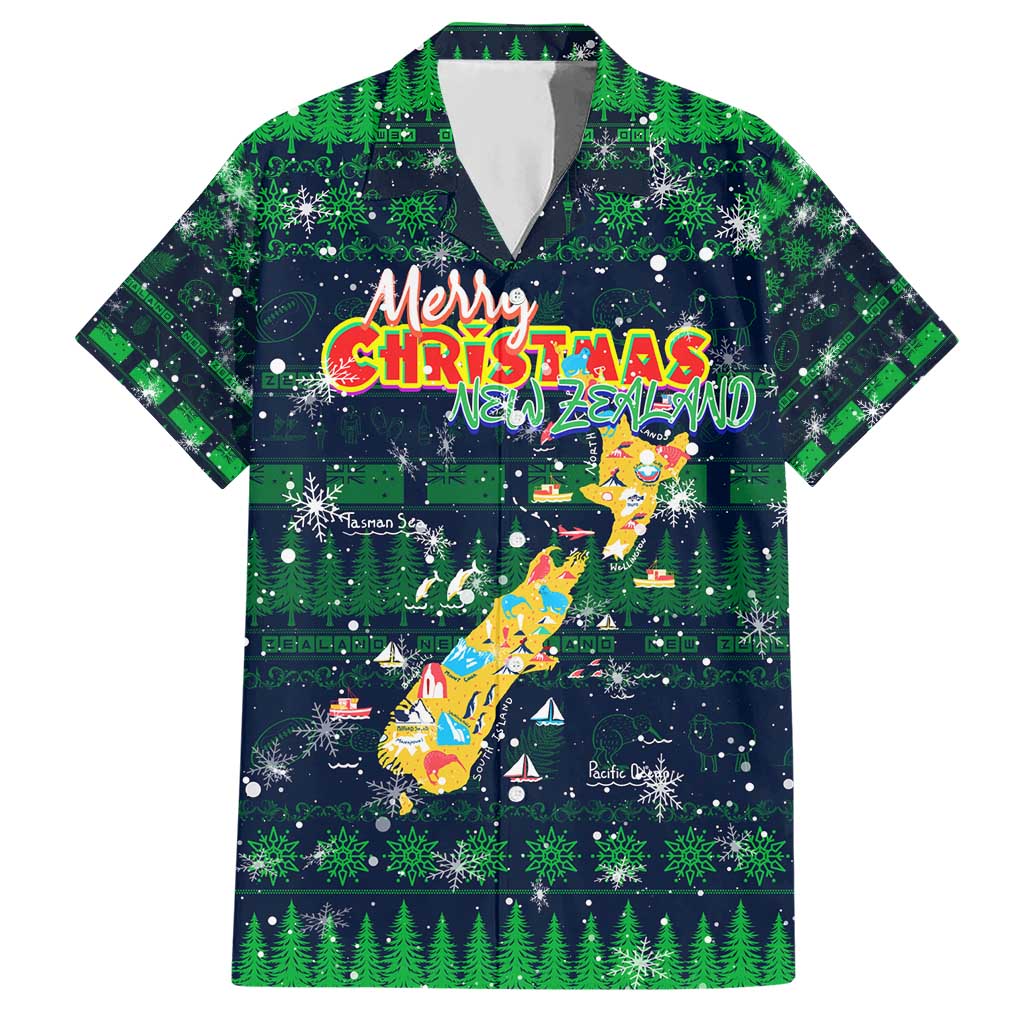 Merry Christmas New Zealand Hawaiian Shirt Xmas Travel Map DT02 Blue - Polynesian Pride