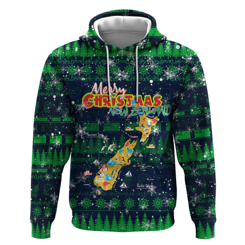 Merry Christmas New Zealand Hoodie Xmas Travel Map DT02 Pullover Hoodie Blue - Polynesian Pride