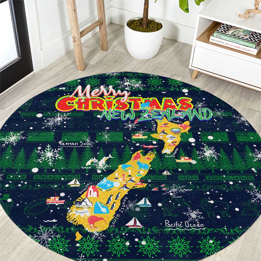 Merry Christmas New Zealand Round Carpet Xmas Travel Map DT02 Blue - Polynesian Pride