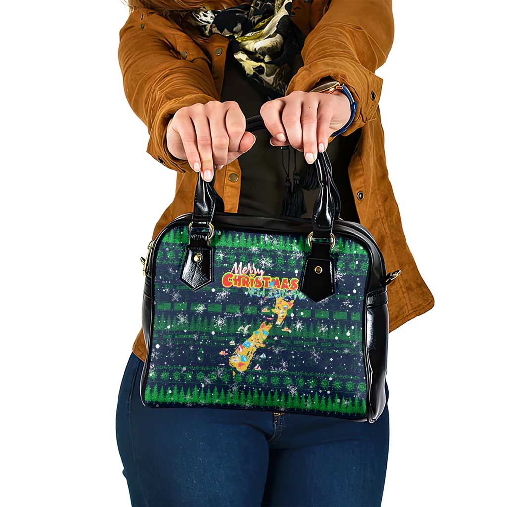 Merry Christmas New Zealand Shoulder Handbag Xmas Travel Map DT02 One Size Blue - Polynesian Pride