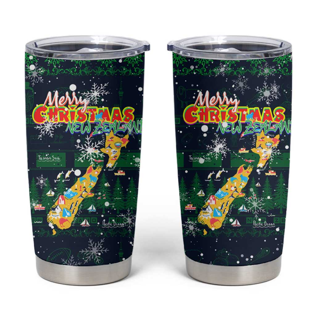 Merry Christmas New Zealand Tumbler Cup Xmas Travel Map DT02 Blue - Polynesian Pride