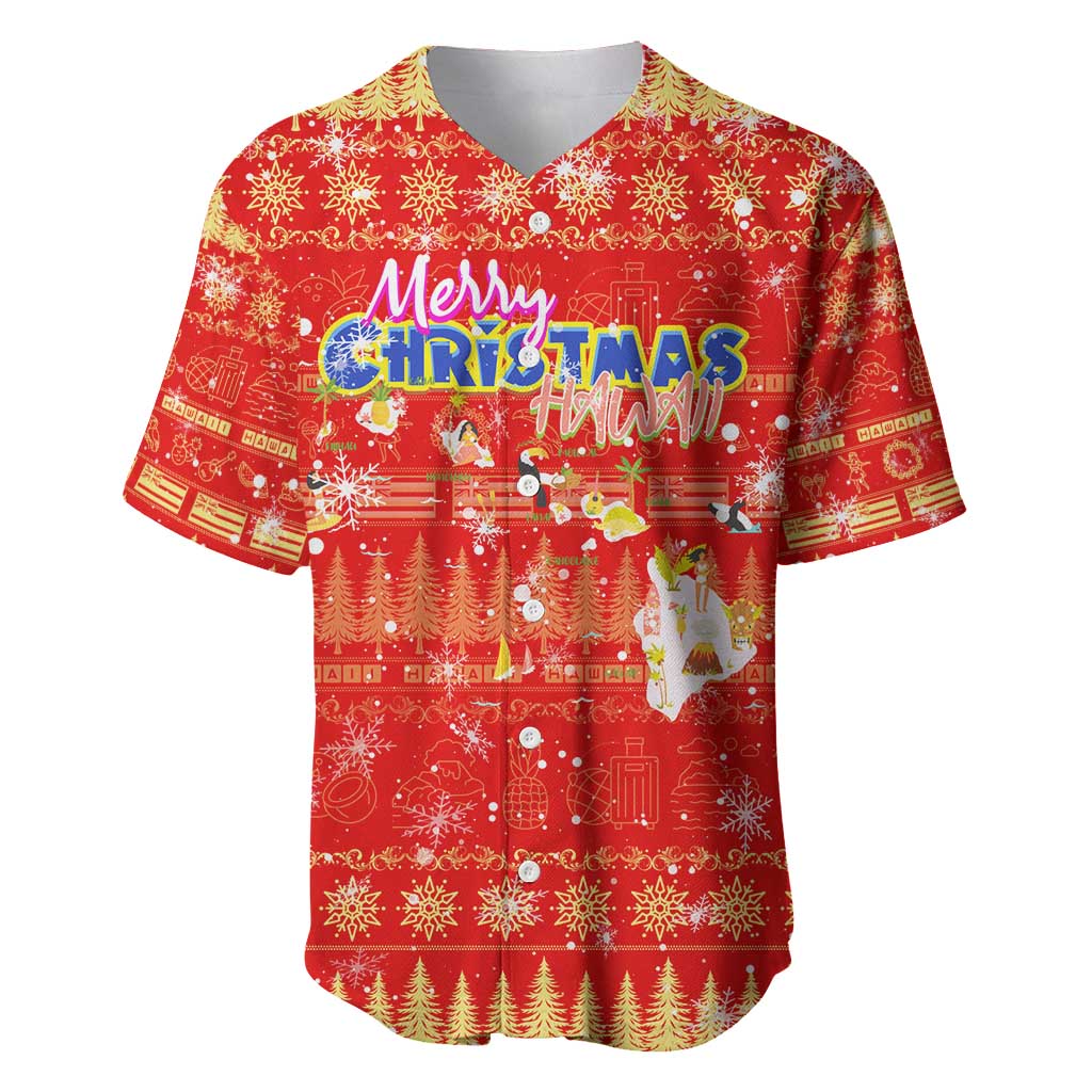 Merry Christmas Hawaii Baseball Jersey Xmas Travel Map DT02 Red - Polynesian Pride
