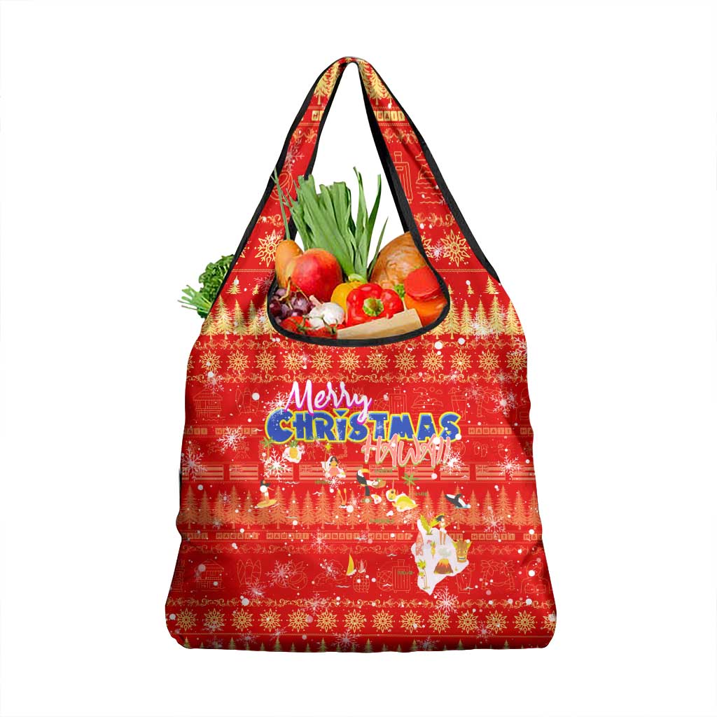 Merry Christmas Hawaii Grocery Bag Xmas Travel Map DT02 1-pack One Size Red - Polynesian Pride