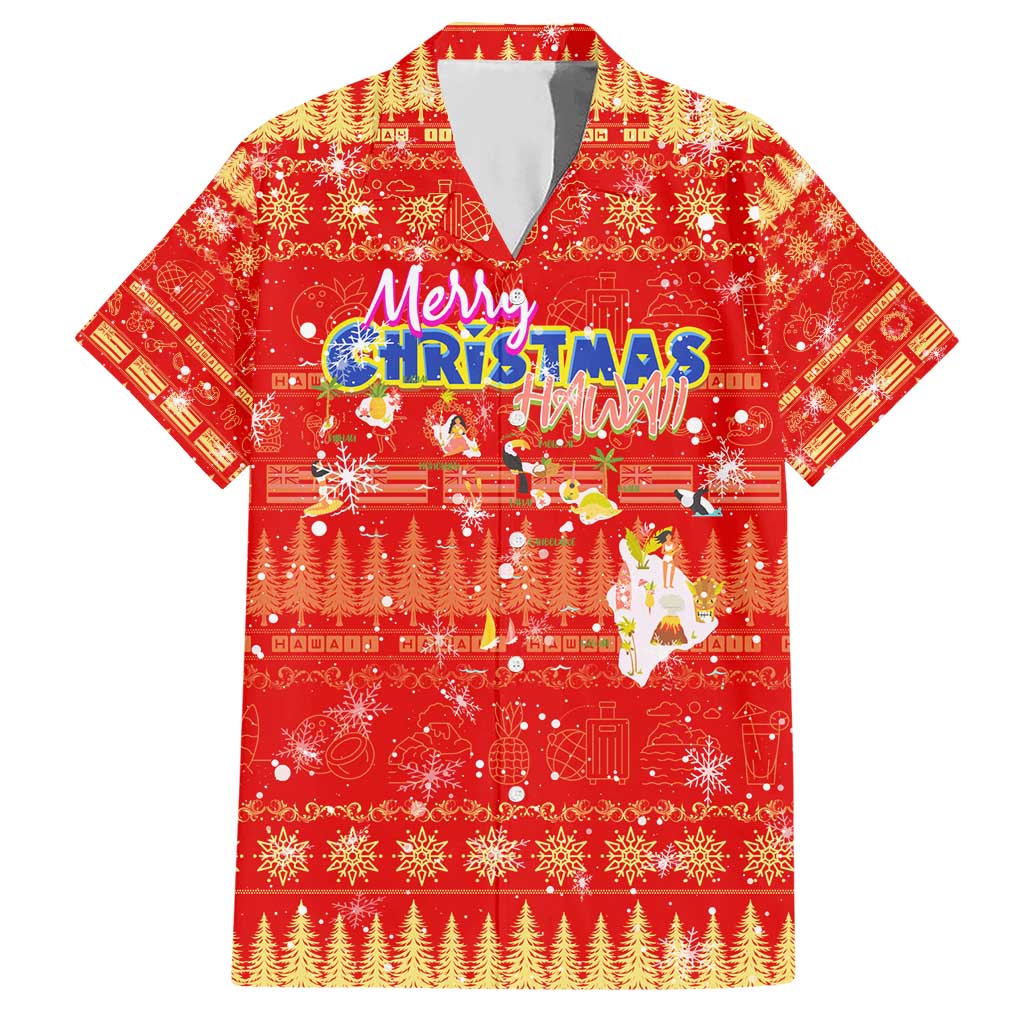 Merry Christmas Hawaii Hawaiian Shirt Xmas Travel Map DT02 Red - Polynesian Pride
