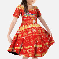 Merry Christmas Hawaii Kid Short Sleeve Dress Xmas Travel Map DT02 KID Red - Polynesian Pride