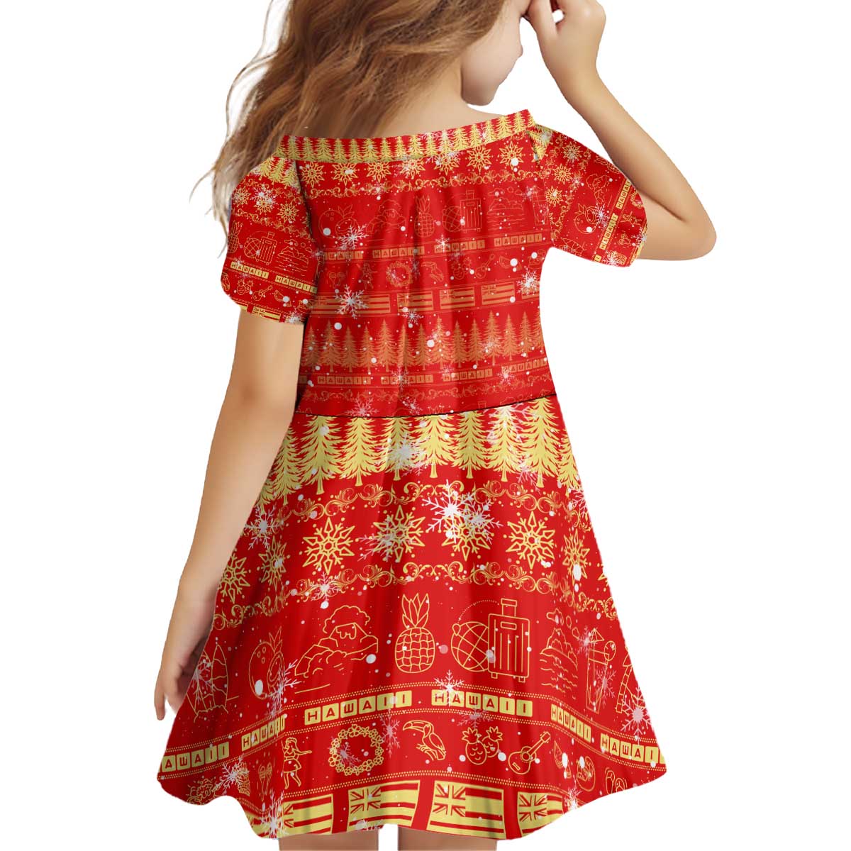 Merry Christmas Hawaii Kid Short Sleeve Dress Xmas Travel Map DT02 - Polynesian Pride