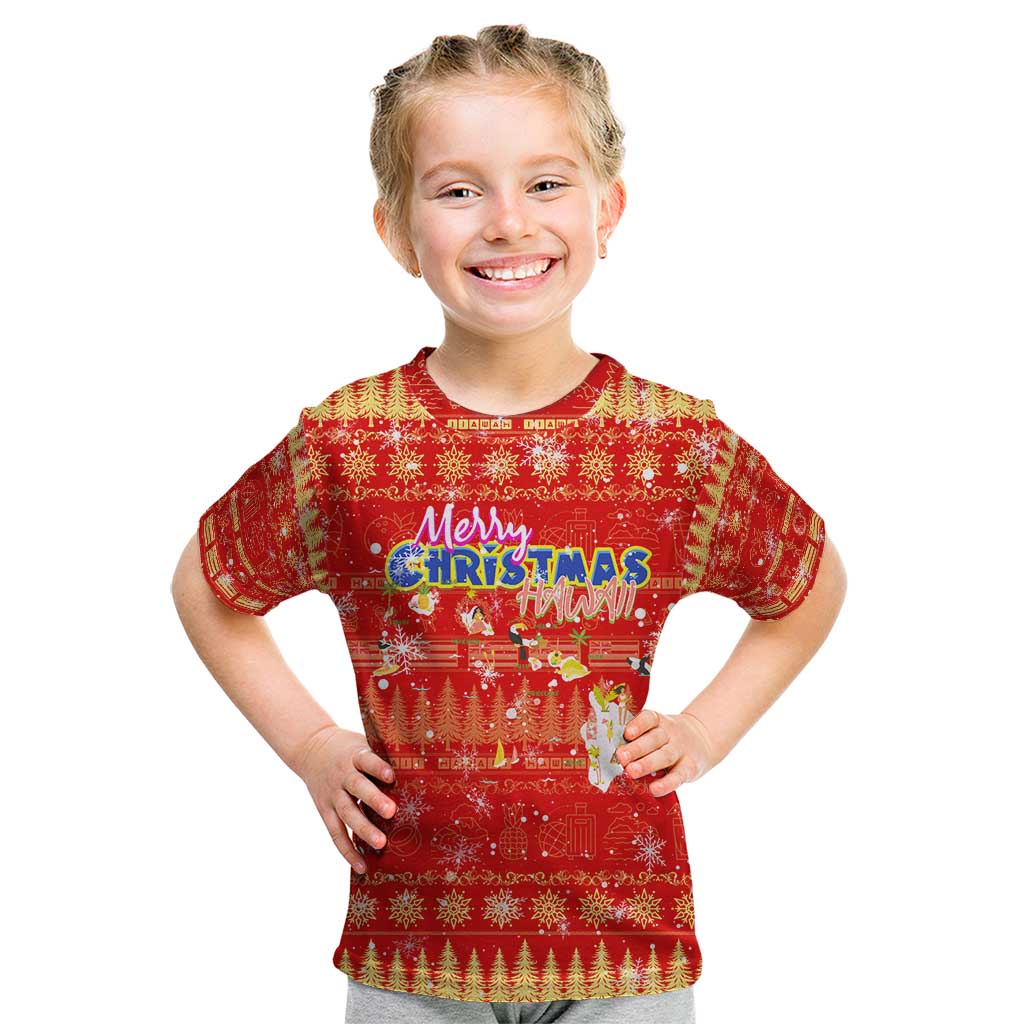 Merry Christmas Hawaii Kid T Shirt Xmas Travel Map DT02 Red - Polynesian Pride