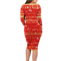 Merry Christmas Hawaii Long Sleeve Bodycon Dress Xmas Travel Map DT02 - Polynesian Pride