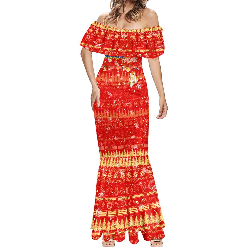 Merry Christmas Hawaii Mermaid Dress Xmas Travel Map DT02 - Polynesian Pride