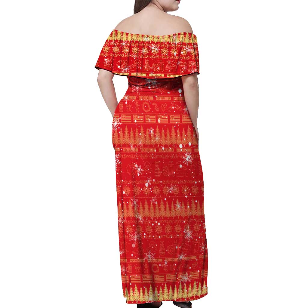 Merry Christmas Hawaii Off Shoulder Maxi Dress Xmas Travel Map DT02 - Polynesian Pride