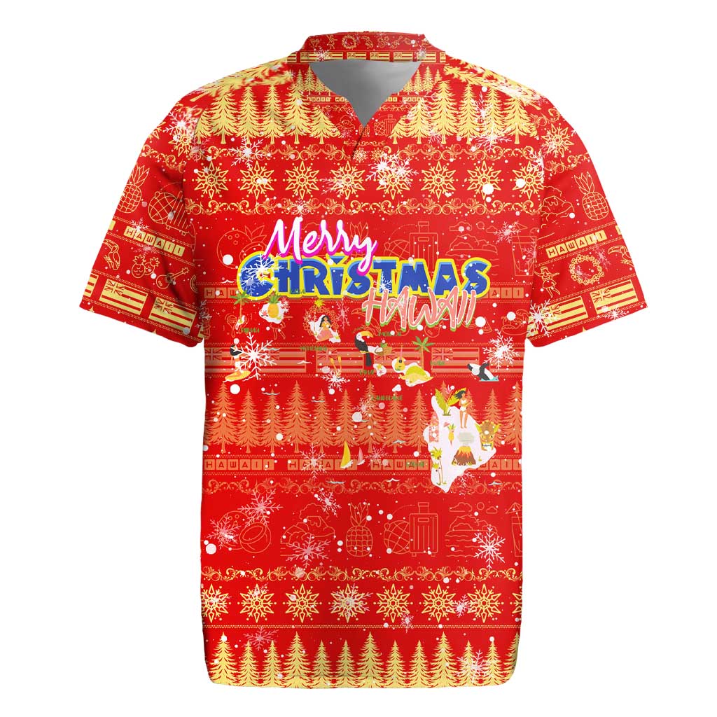 Merry Christmas Hawaii Rugby Jersey Xmas Travel Map DT02 Red - Polynesian Pride