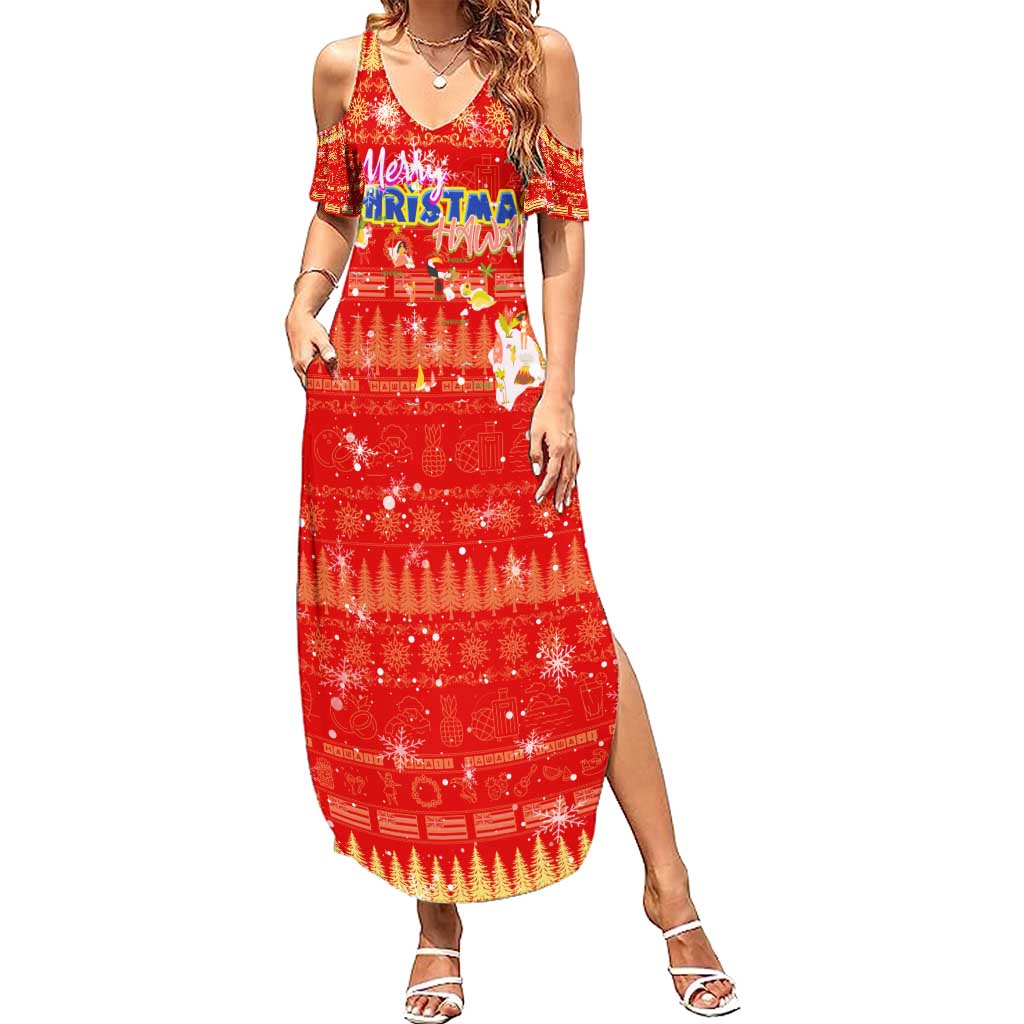 Merry Christmas Hawaii Summer Maxi Dress Xmas Travel Map DT02 Women Red - Polynesian Pride